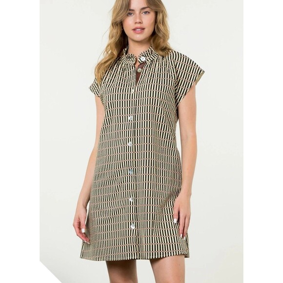 THML Dresses & Skirts - THML Faith Button Up Striped Mini Dress Size L Knee Length Hippie Boho Western